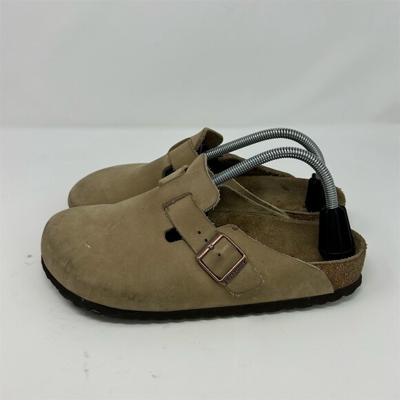 Birkenstock Boston Clog Beige Tan Leather Slip-On Soft Footbed EU 41 Comfort - Picture 8 of 13